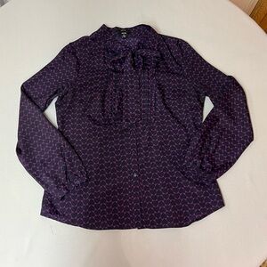 2/$20 - Long Sleeve Pink & Purple Office Blouse with Blue Hearts - cute design